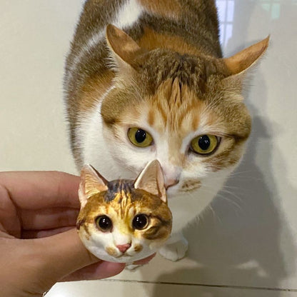 Cat holding a small model of its own face